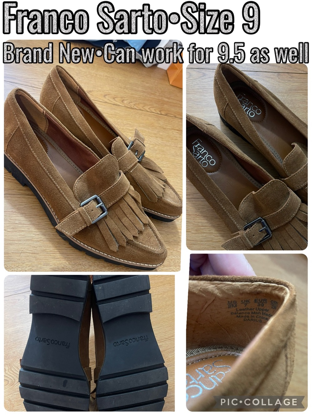Franco Sarto Tan Suede Tassel Loafers with Buckle